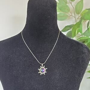 925 Sterling Silver Colorful Sunburst Pendant Necklace Size 18"